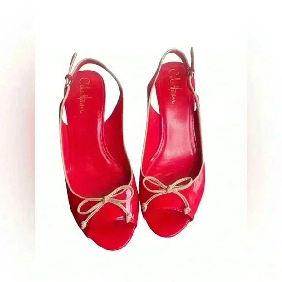 Cole Haan Sling Back Pumps with Nike Air red/cream sz 8 open toe gently used - Picture 1 of 9